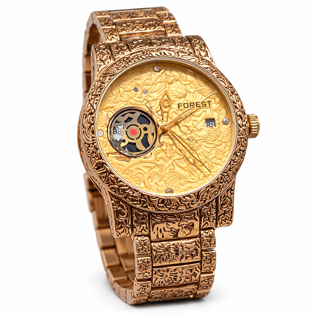 Luxury Forest Wristwatch With Intricate Engravings