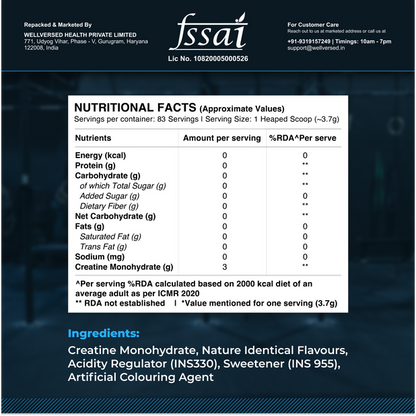 Wellcore - Pure Micronised Creatine Monohydrate | Kiwi Kick (307g, 83 servings)