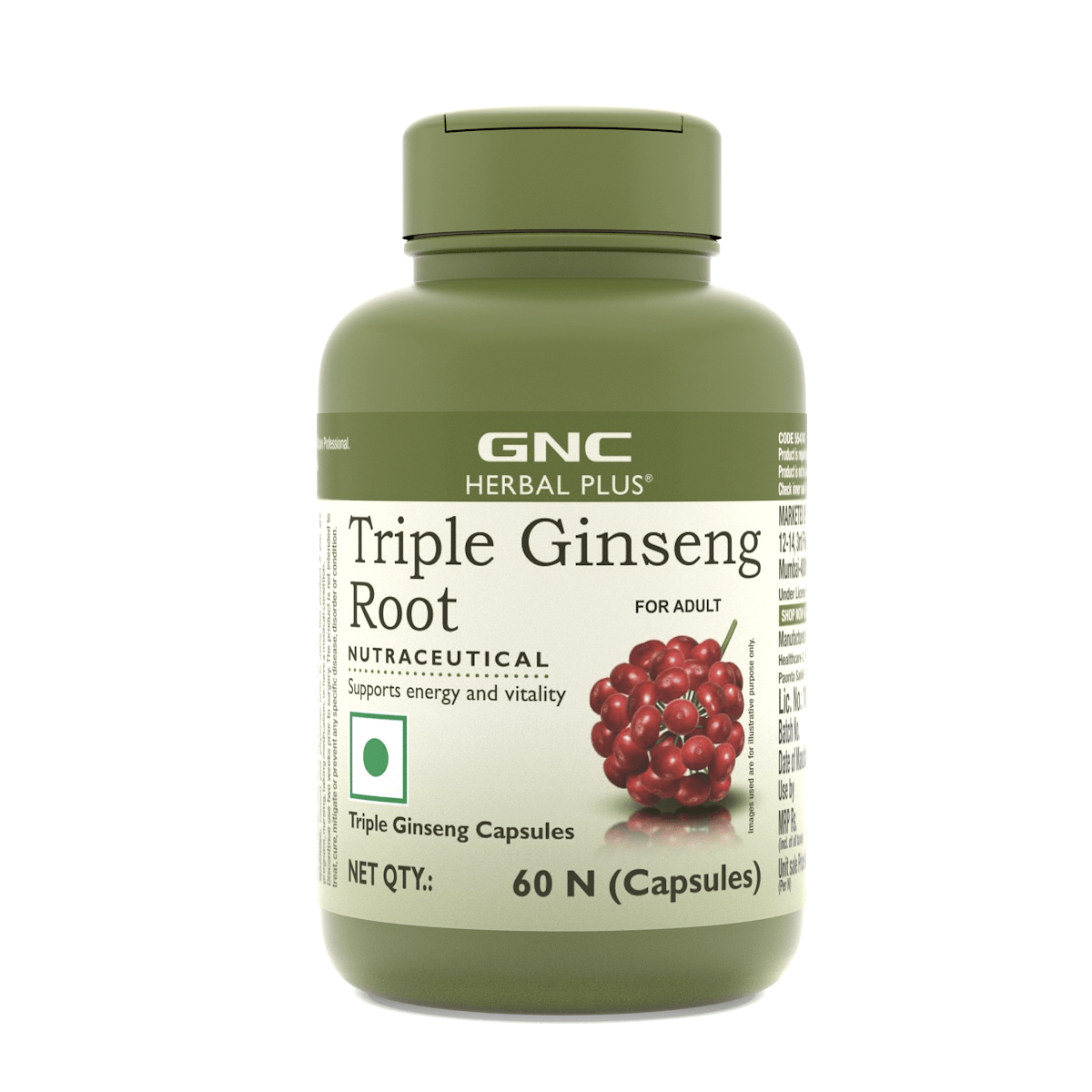 GNC Herbal Plus Triple Ginseng Root 60 Capsules
