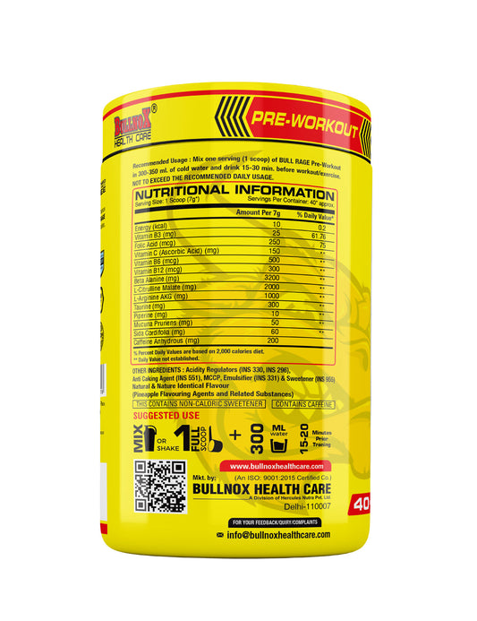 Bullnox Bull Rage Pre Workout 40 Serving  (280 g, Mango)