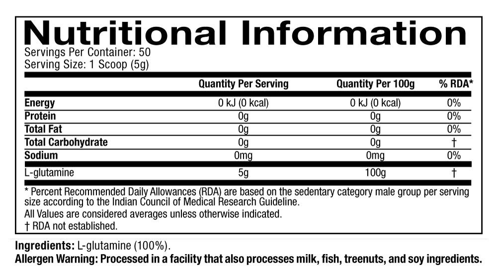 Muscletech™ Platinum 100% Glutamine POST-TRAINING RECOVERY SUPPORT - 250gm